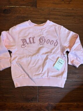 Good American Pink Rhinestone "All Good" Kids Sweatshirt